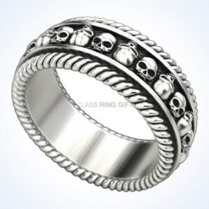 Gift for him skulls many statement ring front view