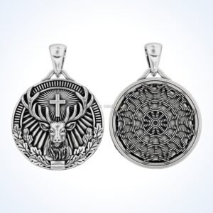 gift for him st hubertus signet pendant, stag with cross motif