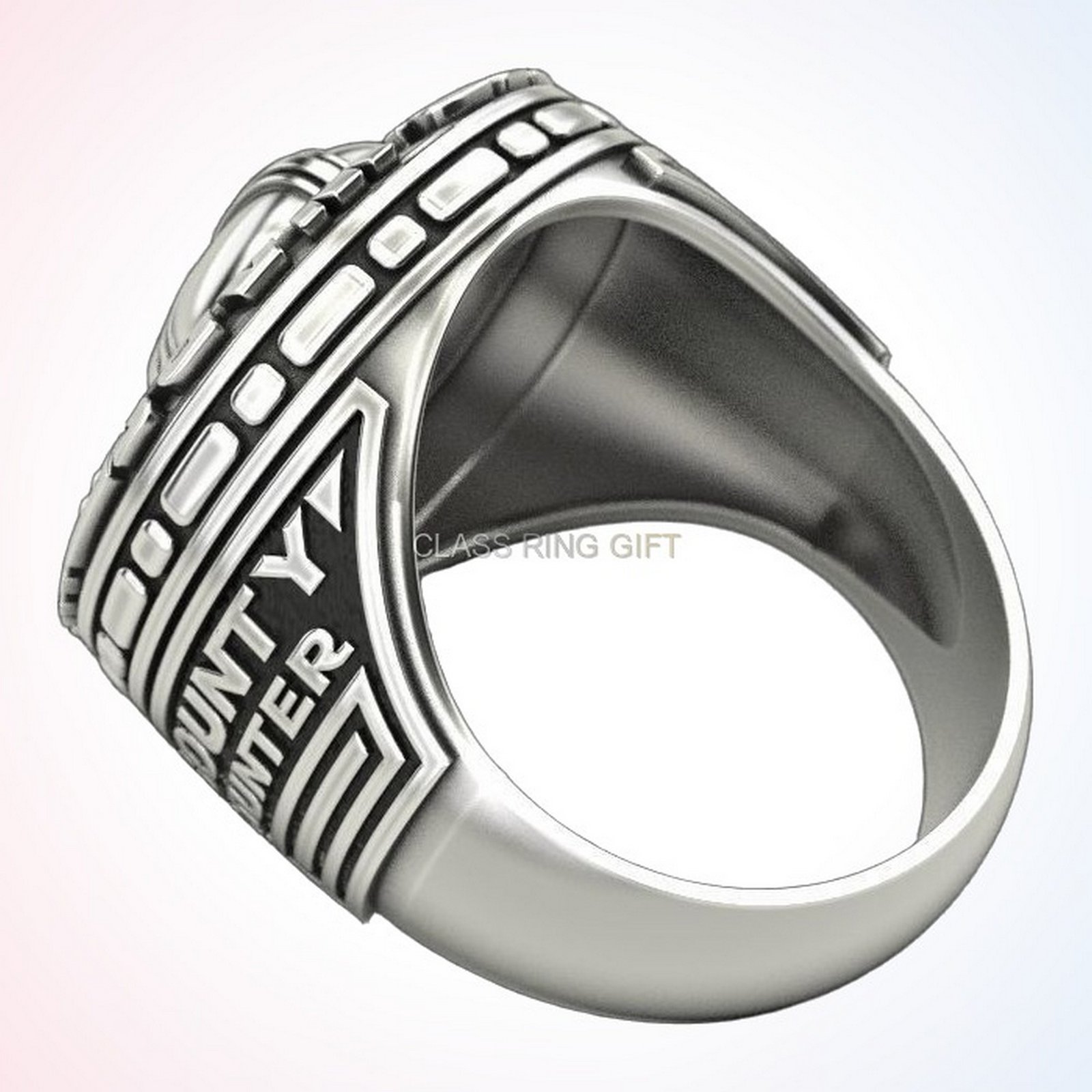 Mandalorian personalized gift star wars ring, left side profile and band