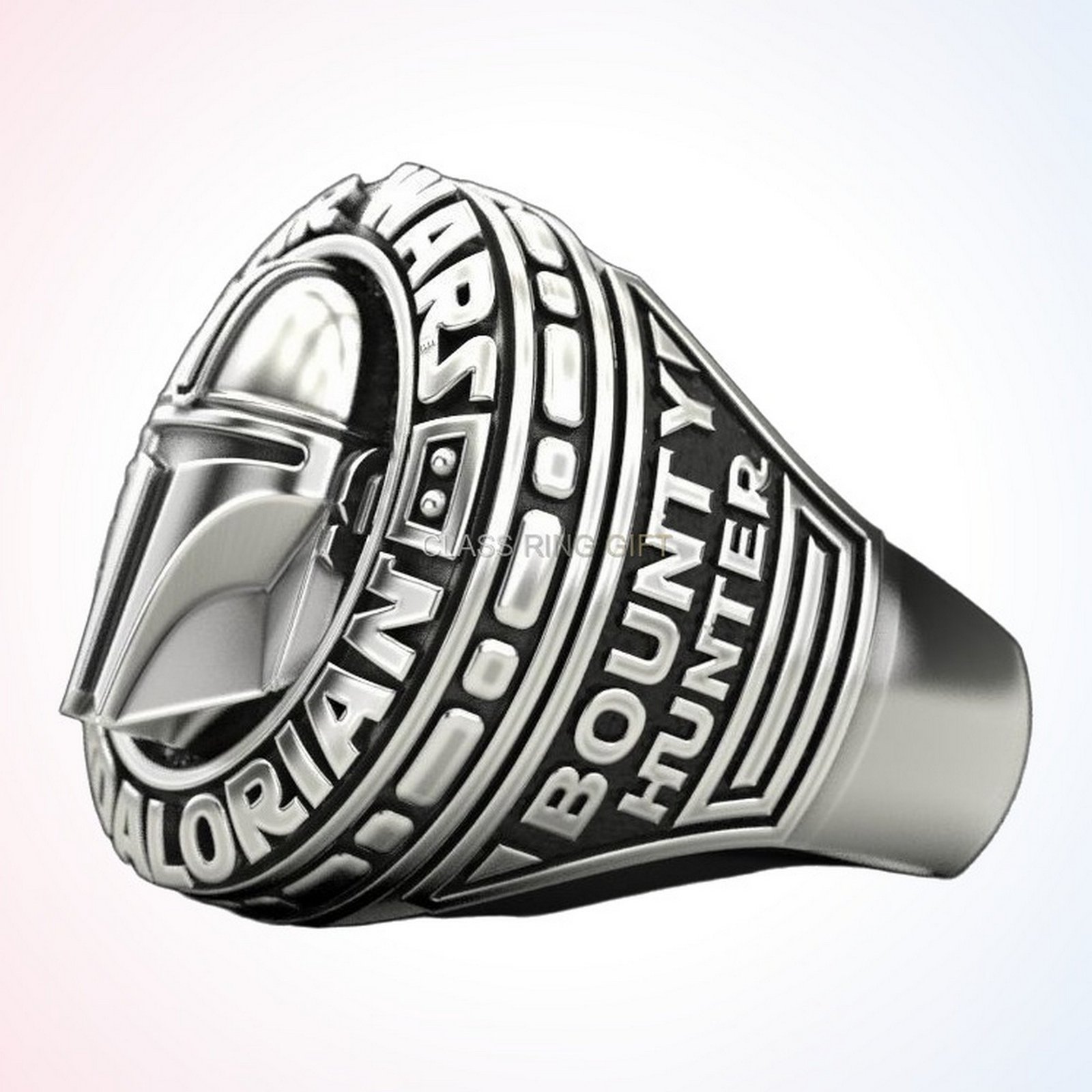 Mandalorian personalized gift star wars ring, right side profile detail view