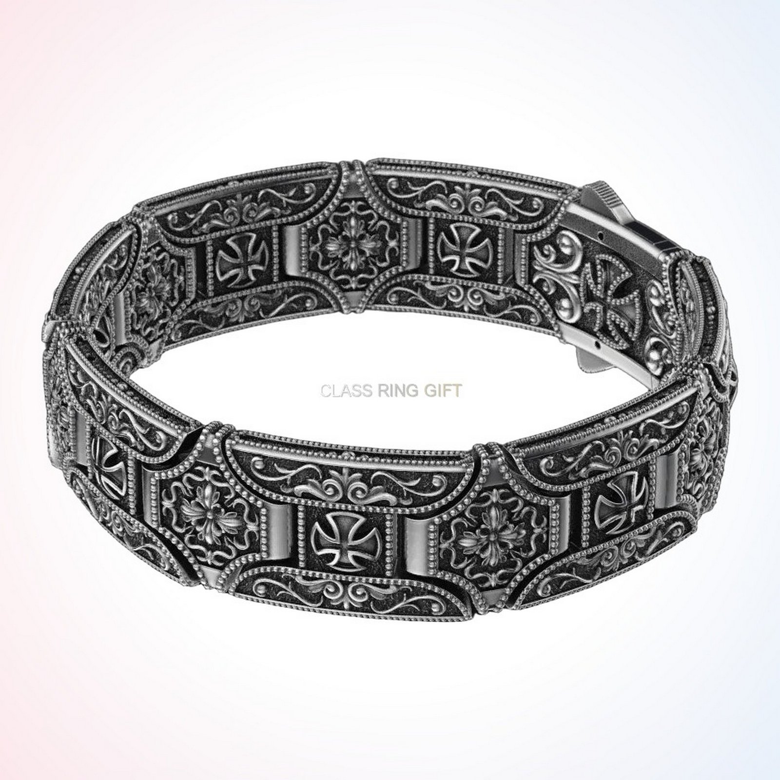Christian gift stylish in bracelet with oxidized cross filigree details