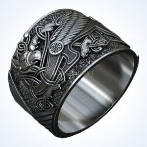 gift for him stylish male ring with winged griffin and Celtic border