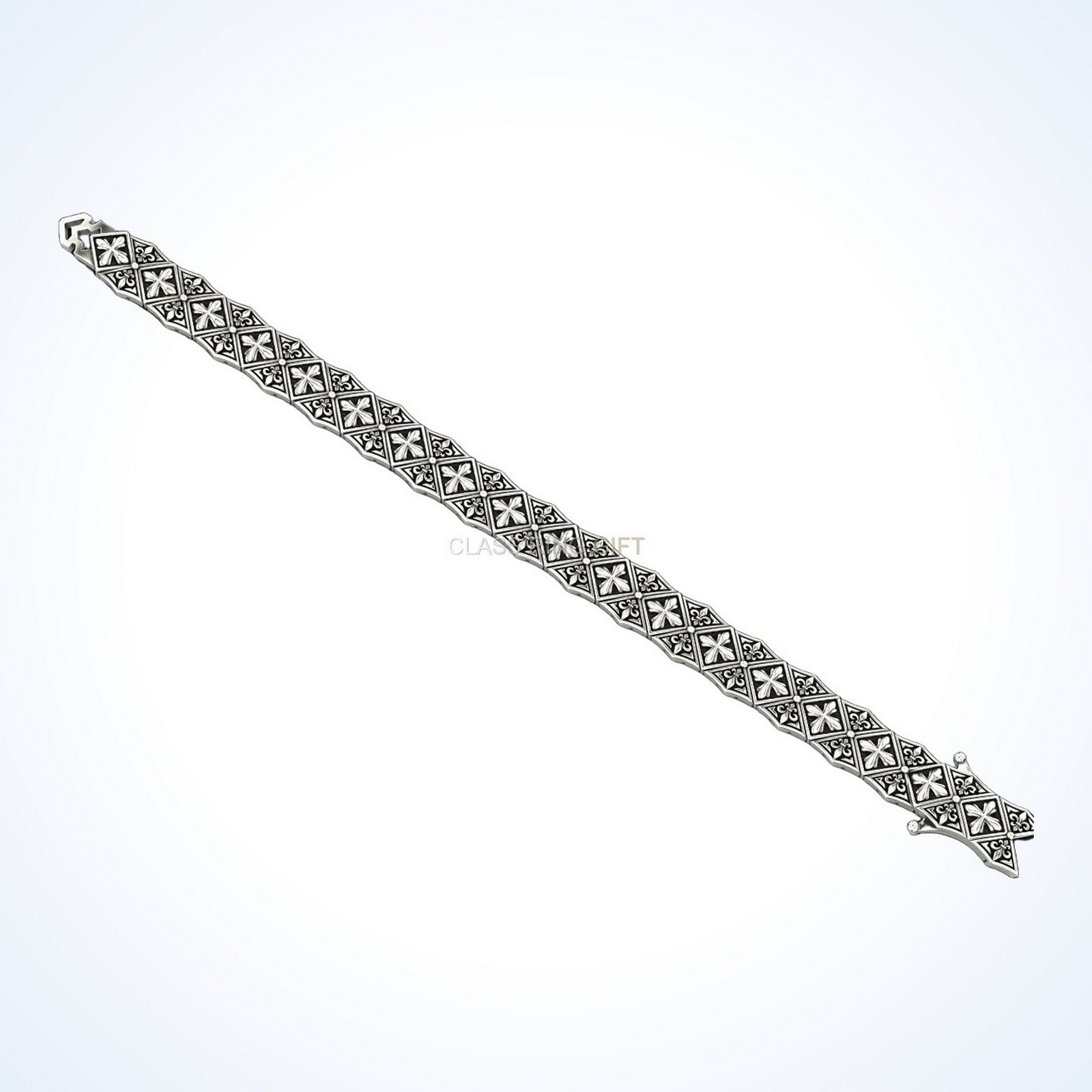 Christian gift stylish cross bracelet, angled full-length bracelet view