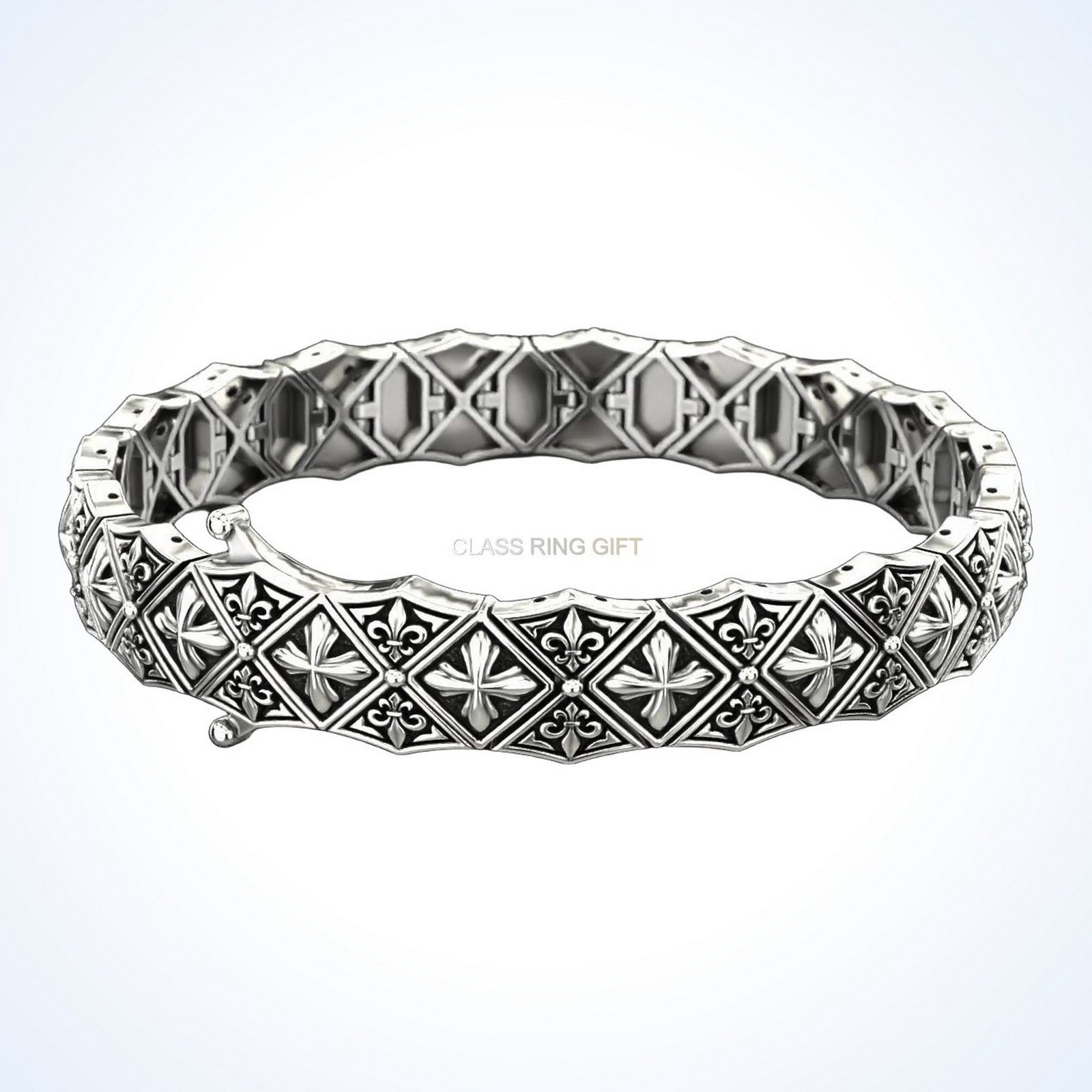 Christian gift stylish cross bracelet, inner band detail showing cross pattern