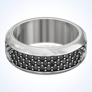gift for him stylish black men's ring with geometric black stone inlay and beaded border