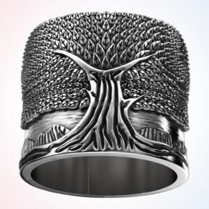 Anniversary gift stylish couple ring with tree of life motif in 925 silver