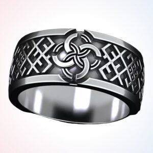 Anniversary gift stylish celtic ring oxidized 925 sterling silver with celtic knot center and geomet