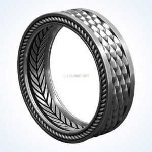 Gift for him stylish scale dragon ring front view with overlapping scales and twisted rope border
