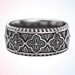 Personalized gift stylish antique ring with floral motifs and beaded border