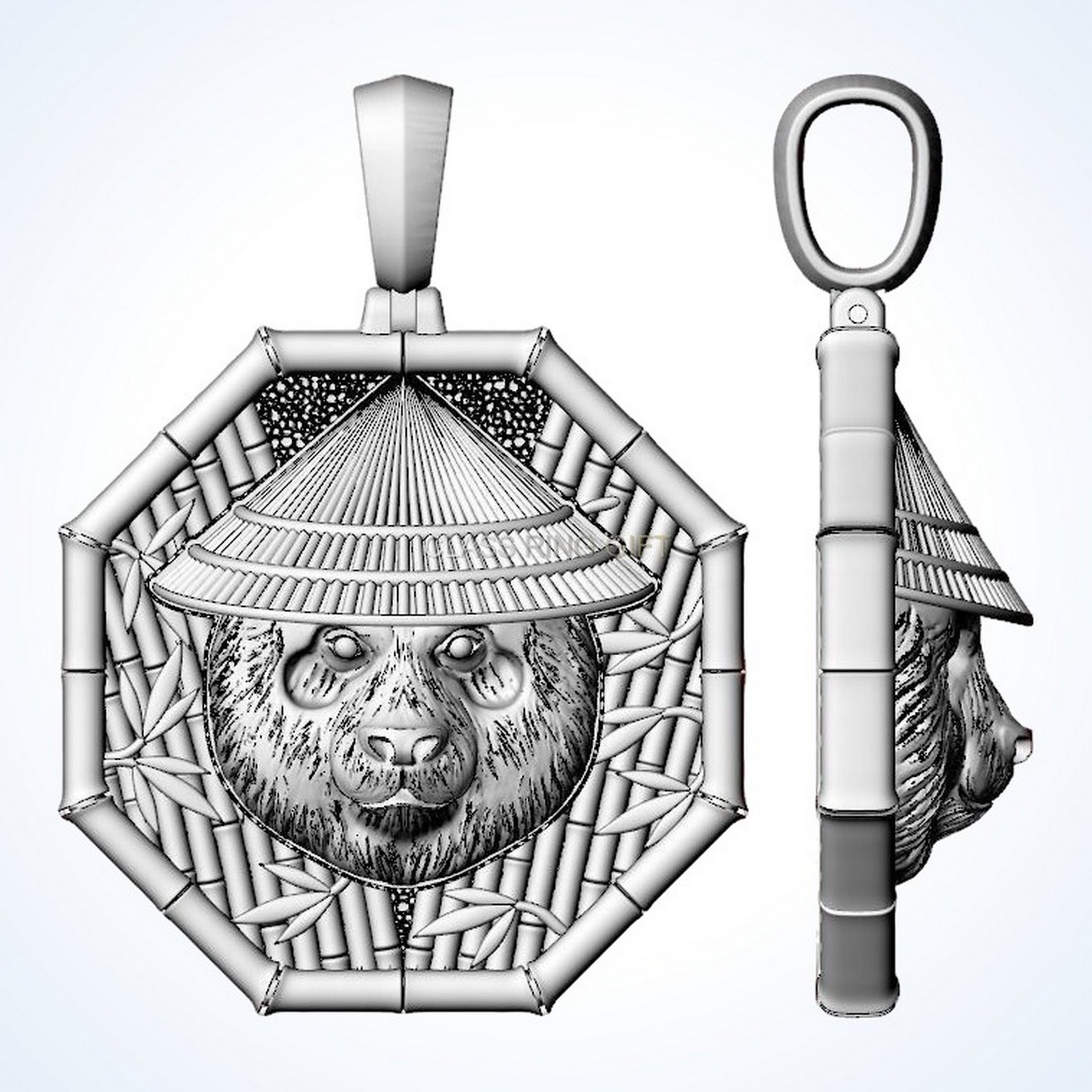 Gift for him suspension japanese panda samurai pendant oxidized sterling silver