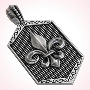Gift for her suspension heraldic lily pendant in oxidized sterling silver