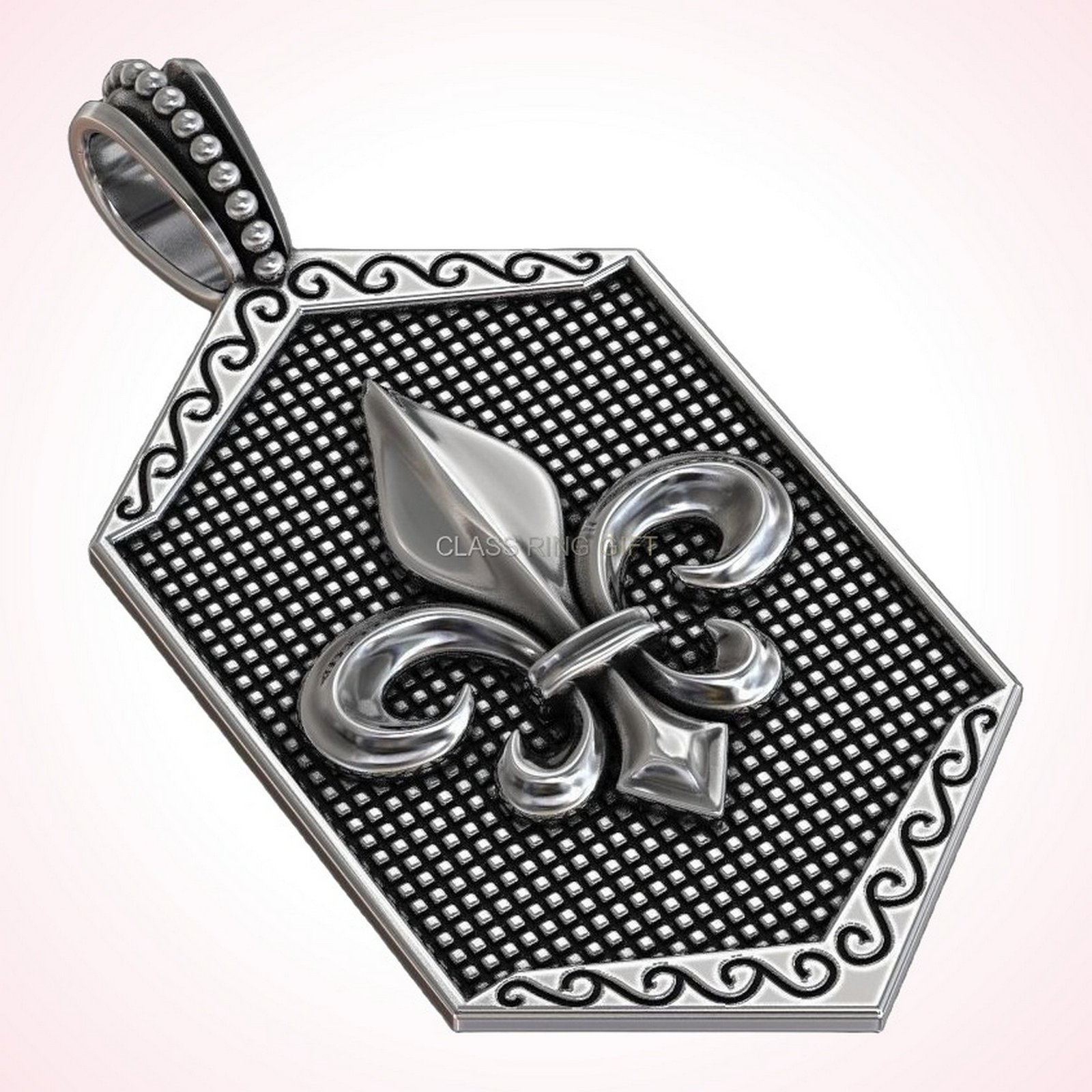 Gift for her suspension heraldic lily pendant in oxidized sterling silver