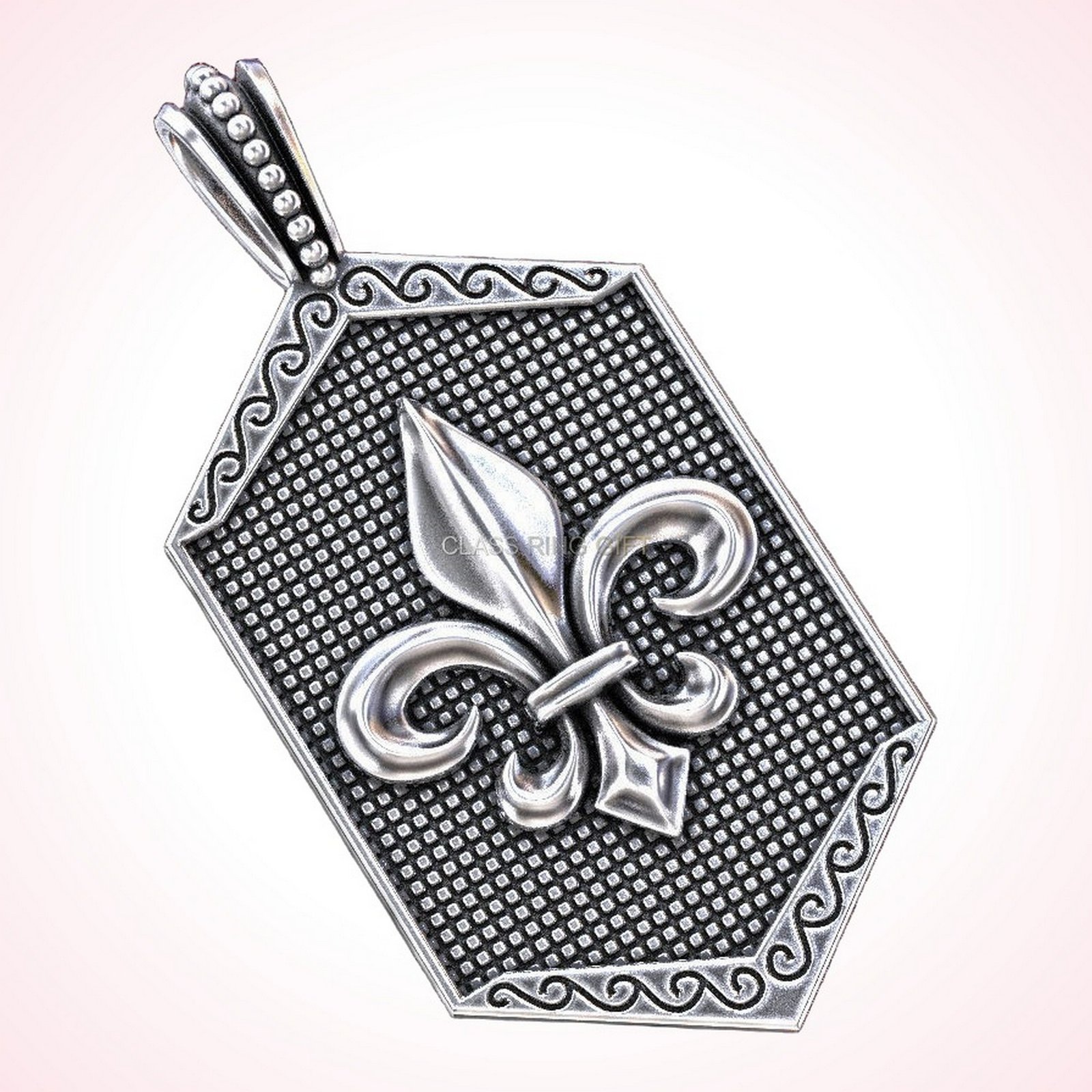 Gift for her suspension heraldic lily pendant in oxidized sterling silver