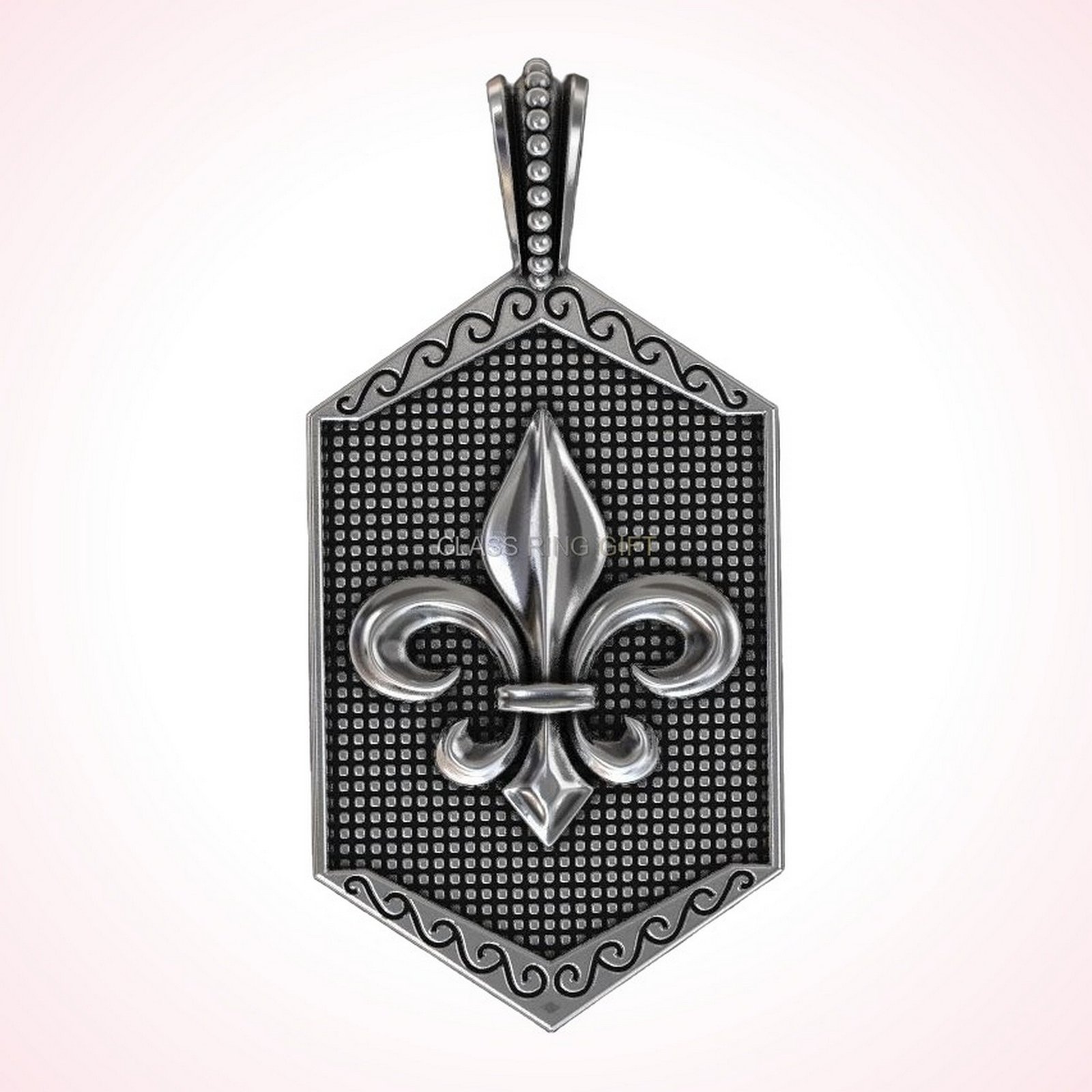 Gift for her suspension heraldic lily pendant in oxidized sterling silver