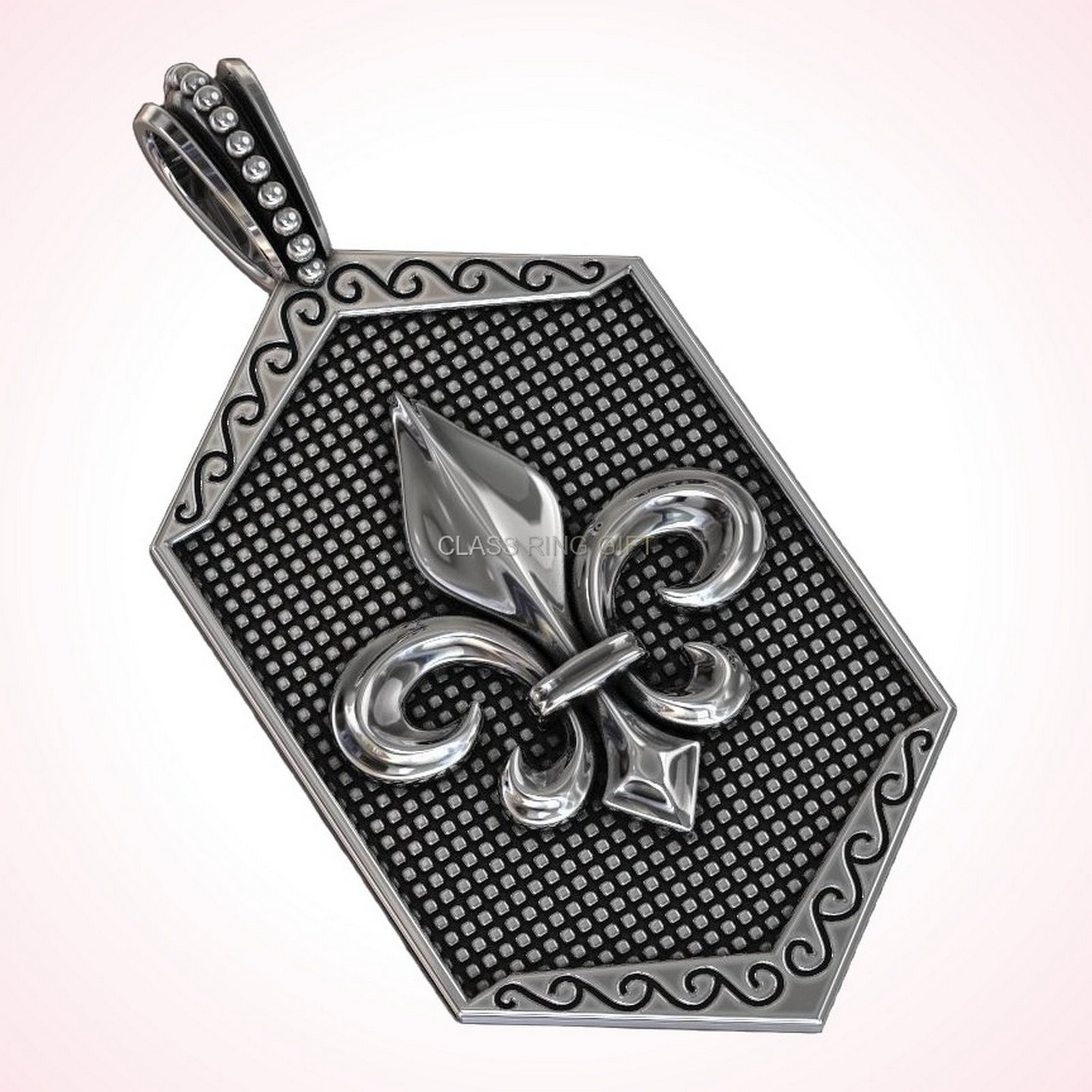 Gift for her suspension heraldic, alternative angle highlighting scrollwork