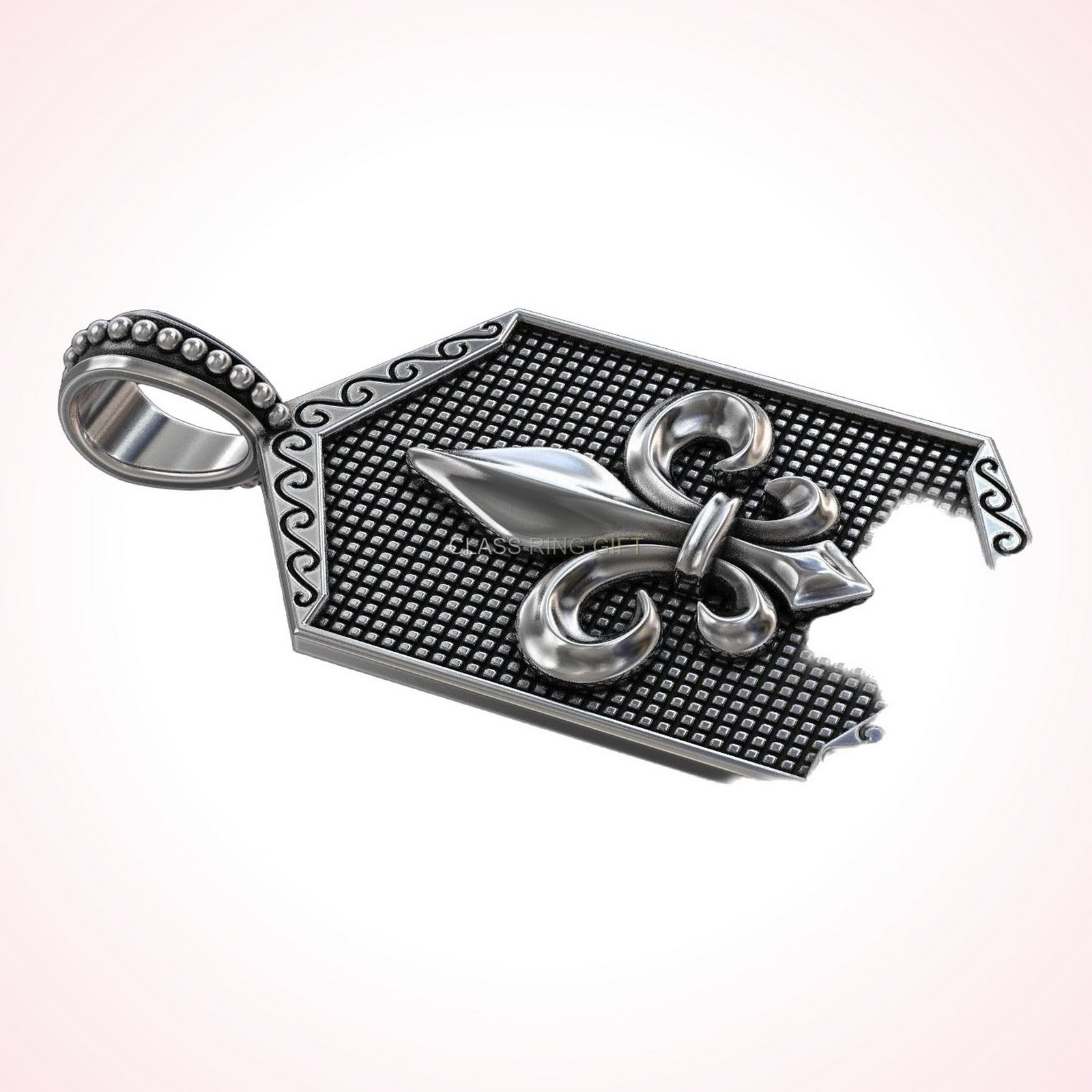 Gift for her suspension heraldic lily pendant in oxidized sterling silver