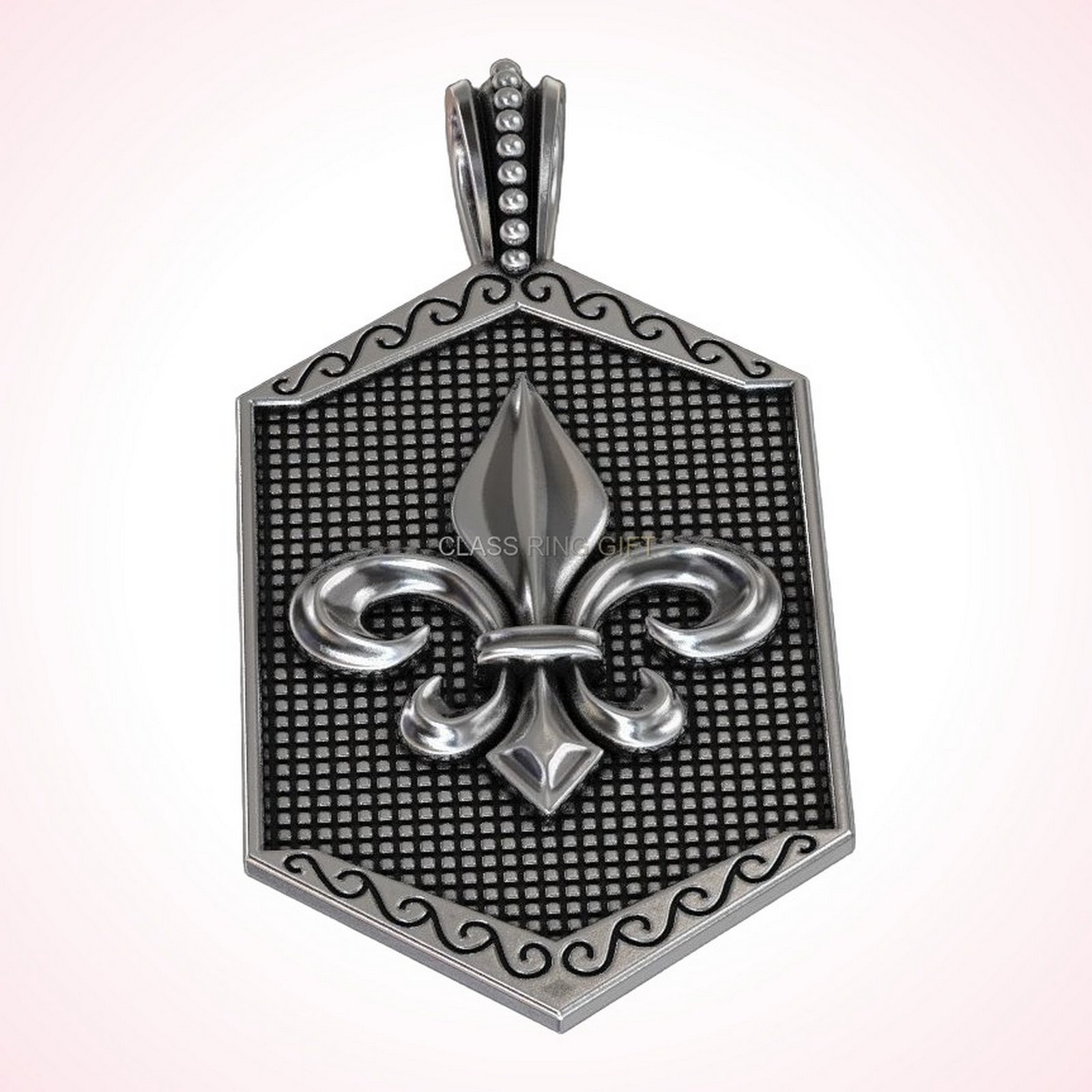 Gift for her suspension heraldic lily pendant in oxidized sterling silver