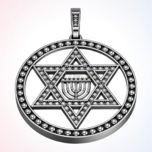 Personalized gift suspension star ring with Star of David and menorah, oxidized 925 silver
