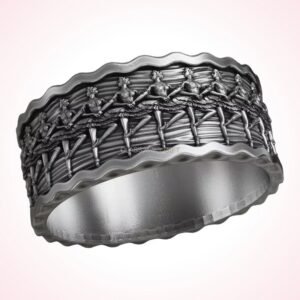 Personalized gift swan lake ring showing relief ballet dancers in oxidized 925 sterling silver