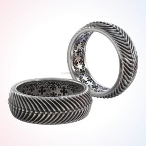 Personalized gift in of ring antiquity fluted design oxidized sterling silver