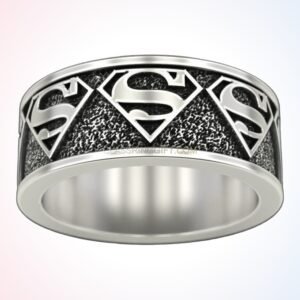 Sterling silver superman symbol statement ring oxidized geometric design
