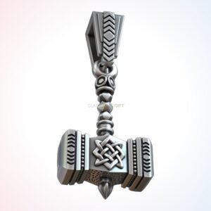 Personalized gift thor hammer pendant front view oxidized 925