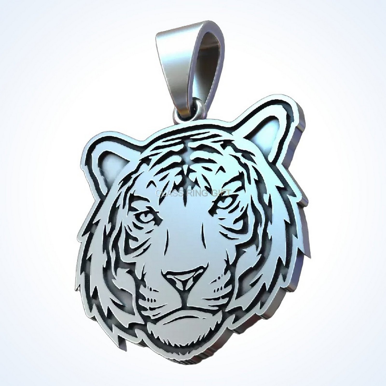 gift for him tiger face pendant, oxidized 925 sterling silver