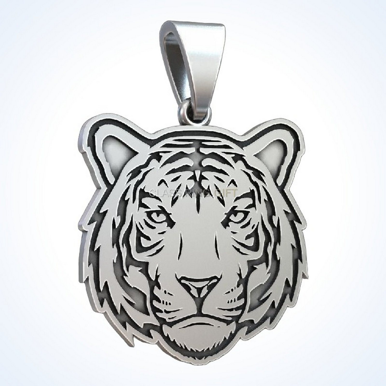 Gift for him tiger face, angled tiger face pendant three-quarter view