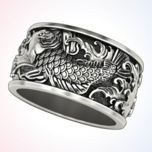 anniversary gift two japanese ring with koi carp and waves