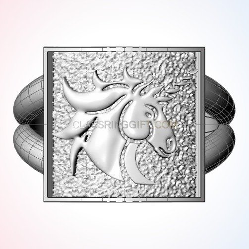 Sterling silver unicorn statement ring, unicorn head detail with textured background