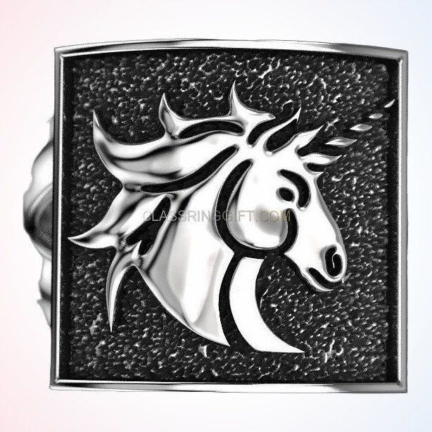 Sterling silver unicorn statement ring, top-down perspective of complete ring design