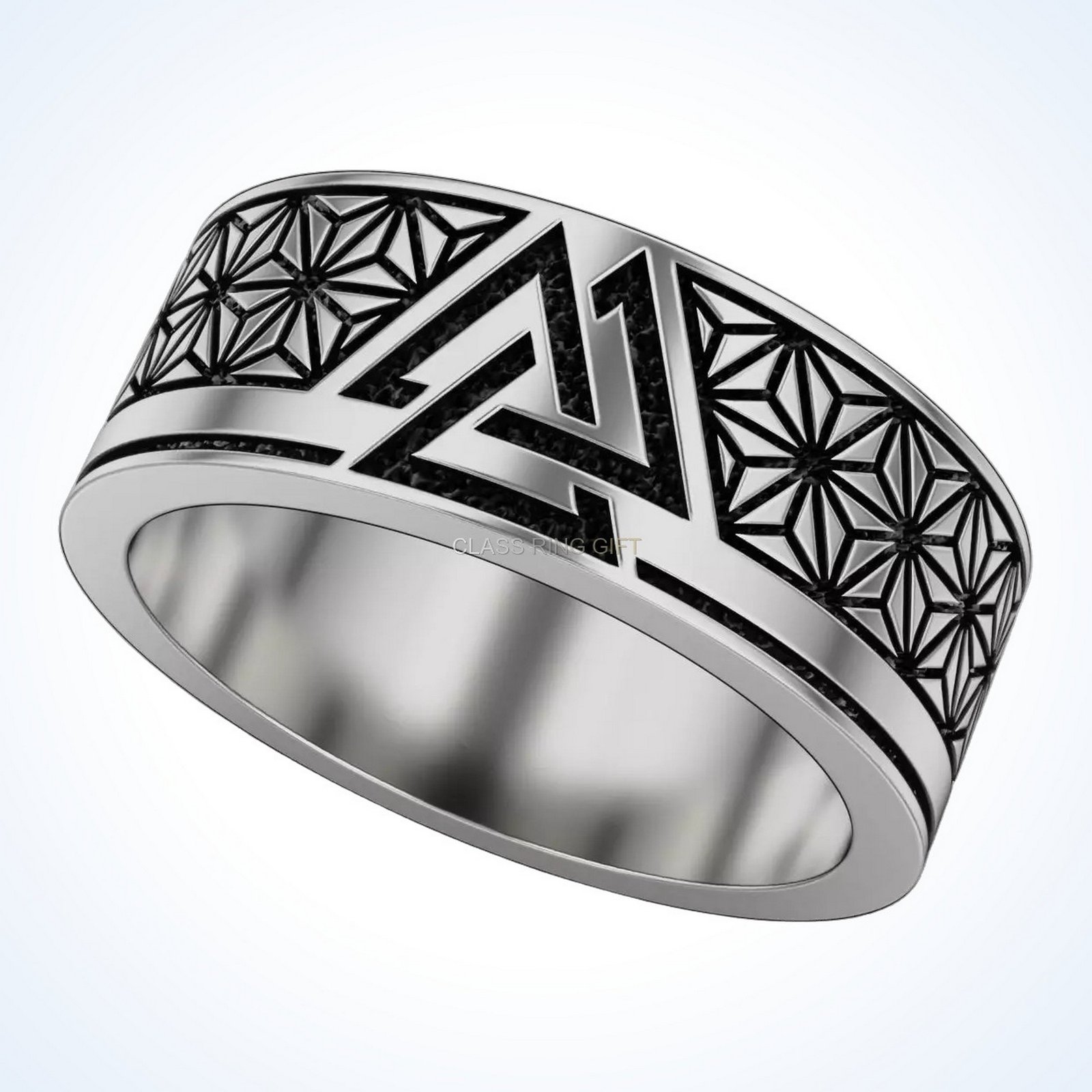 Gift for him valknut viking ring, 925 sterling silver statement piece with interlocking triangles an