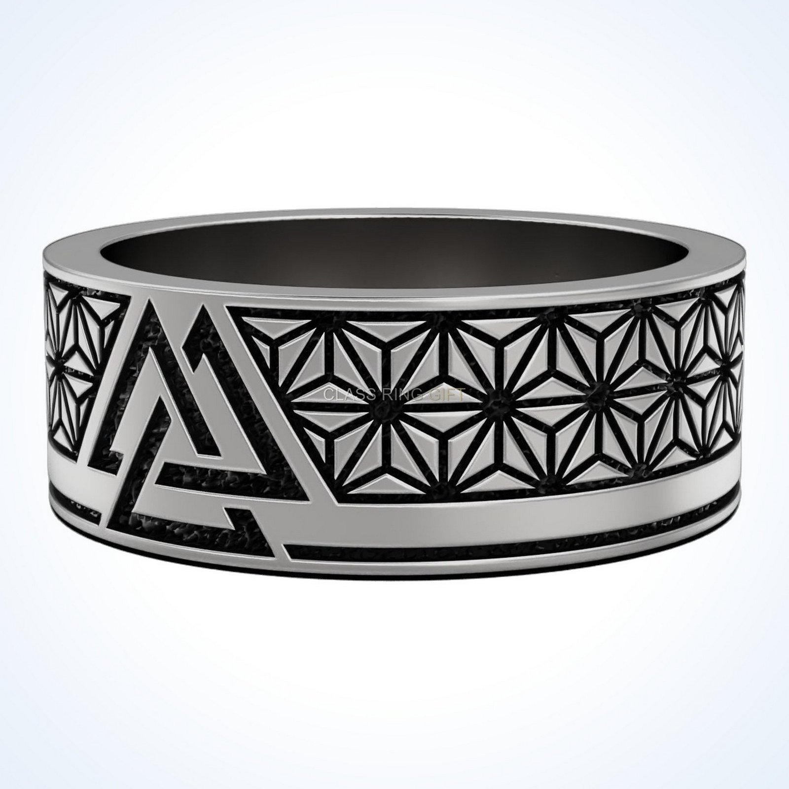 Gift for him valknut viking, Three-quarter angled perspective showing Valknut and band