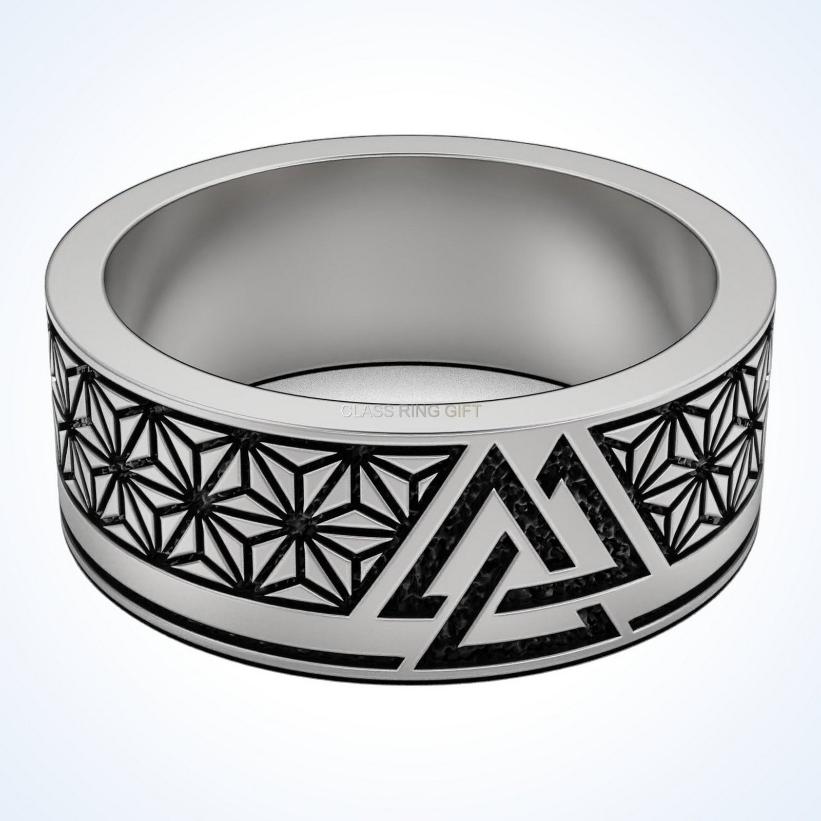 Gift for him valknut viking, Side profile view of band depth and relief