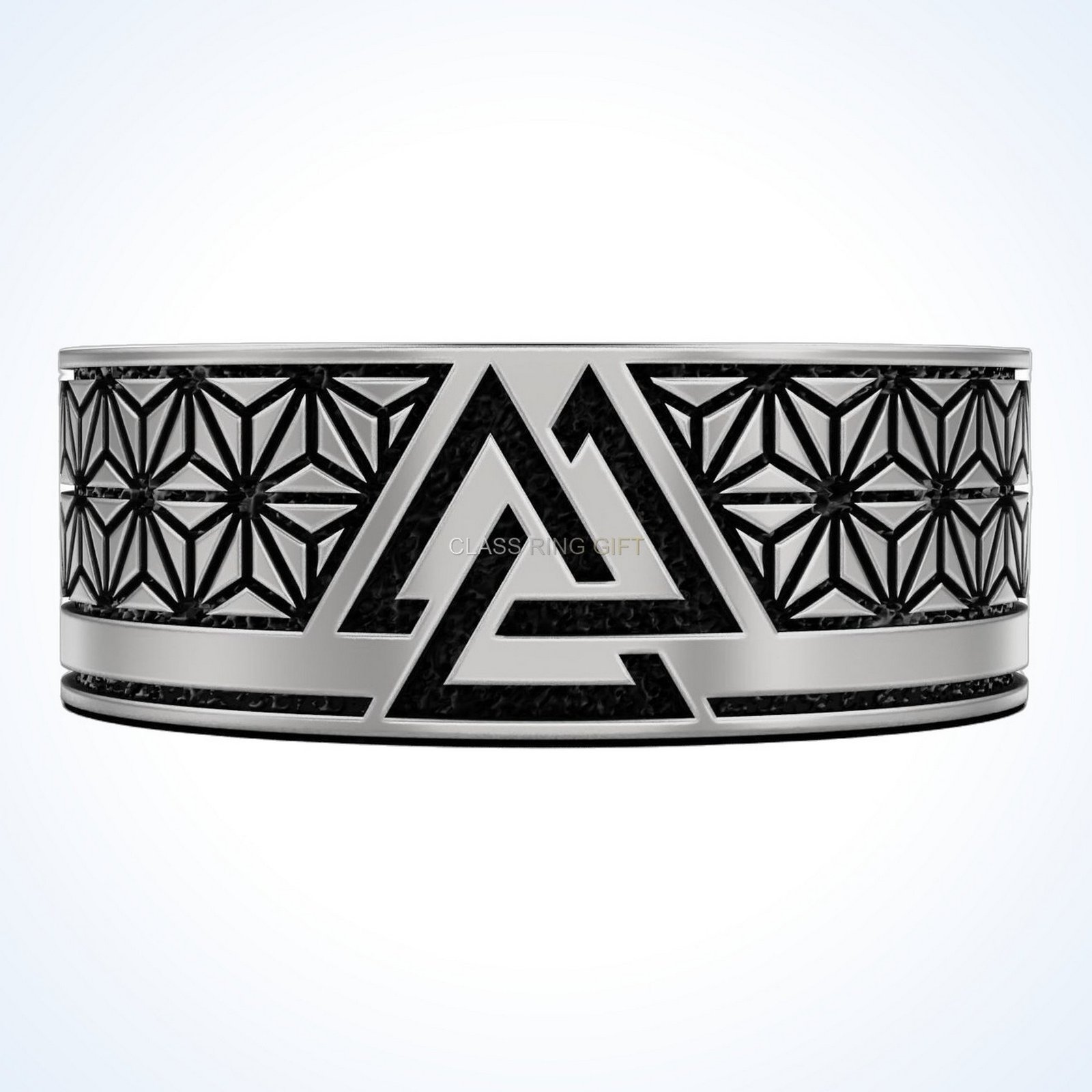 Gift for him valknut viking, Front-facing view of complete Valknut design and borders