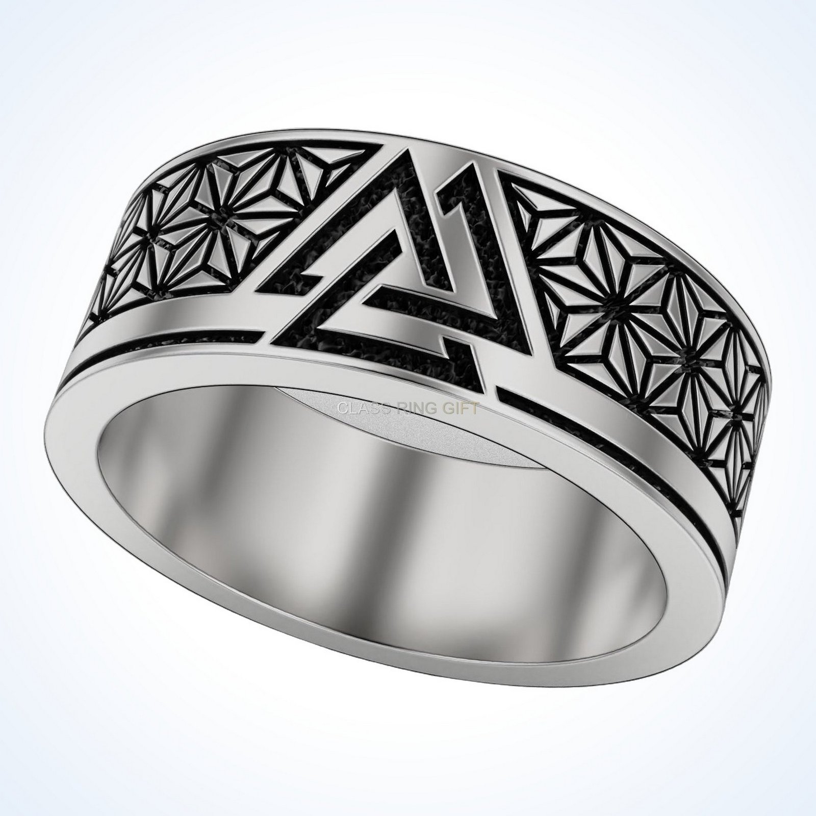 Gift for him valknut viking ring, 925 sterling silver statement piece with interlocking triangles an