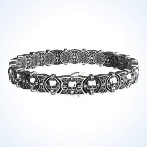 Gift for him vintage skull bracelet with ornate filigree border