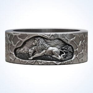 Gift for him promise pair lion family oxidized silver ring