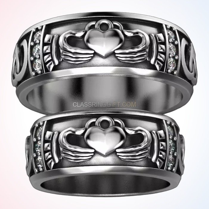 Wedding personalized gift ring with floral quatrefoil crosses, oxidized 925 silver