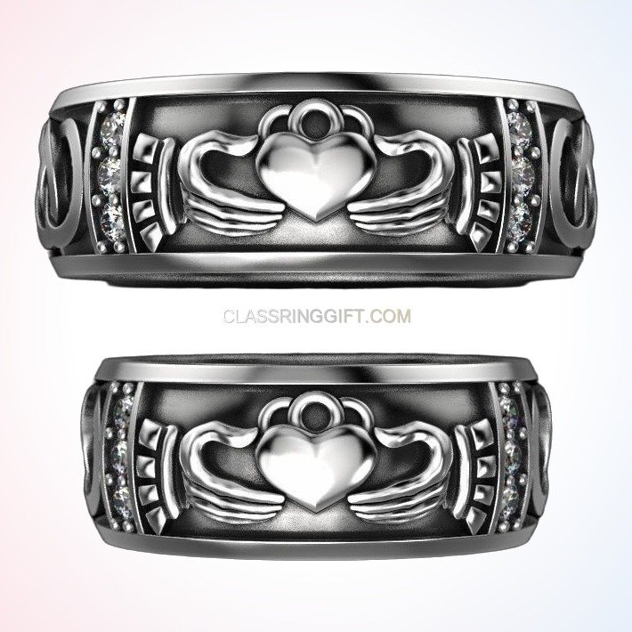 Wedding personalized gift ring with floral quatrefoil crosses, oxidized 925 silver