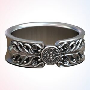personalized gift barocco ring front view baroque floral scrollwork 925 silver