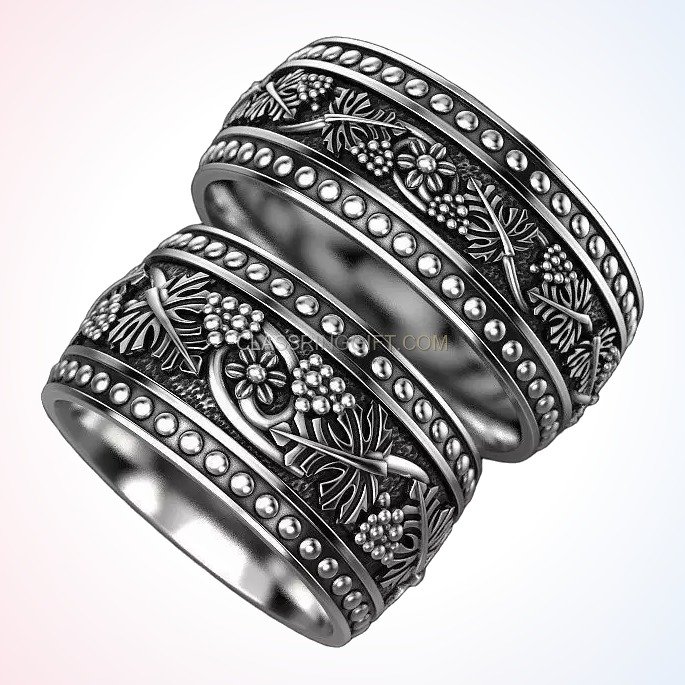 Sterling silver grapes floral ring, stacked diagonal display