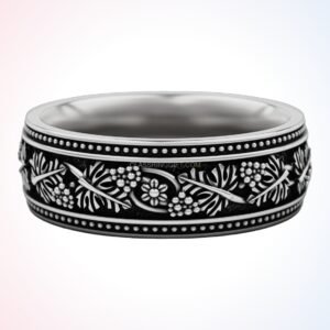 Sterling silver grapevine wedding ring with oxidized antique finish