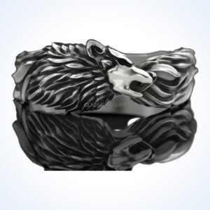 gift for him wolf ring oxidized 925 silver front view