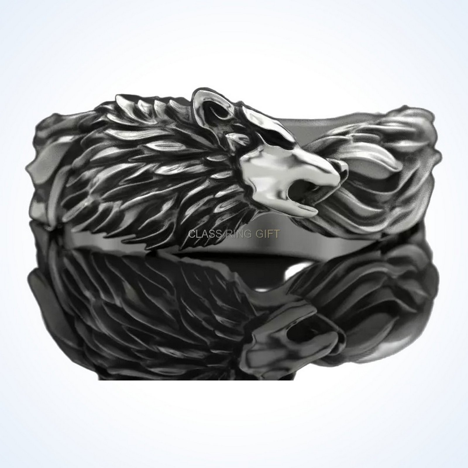 gift for him wolf ring oxidized 925 silver front view