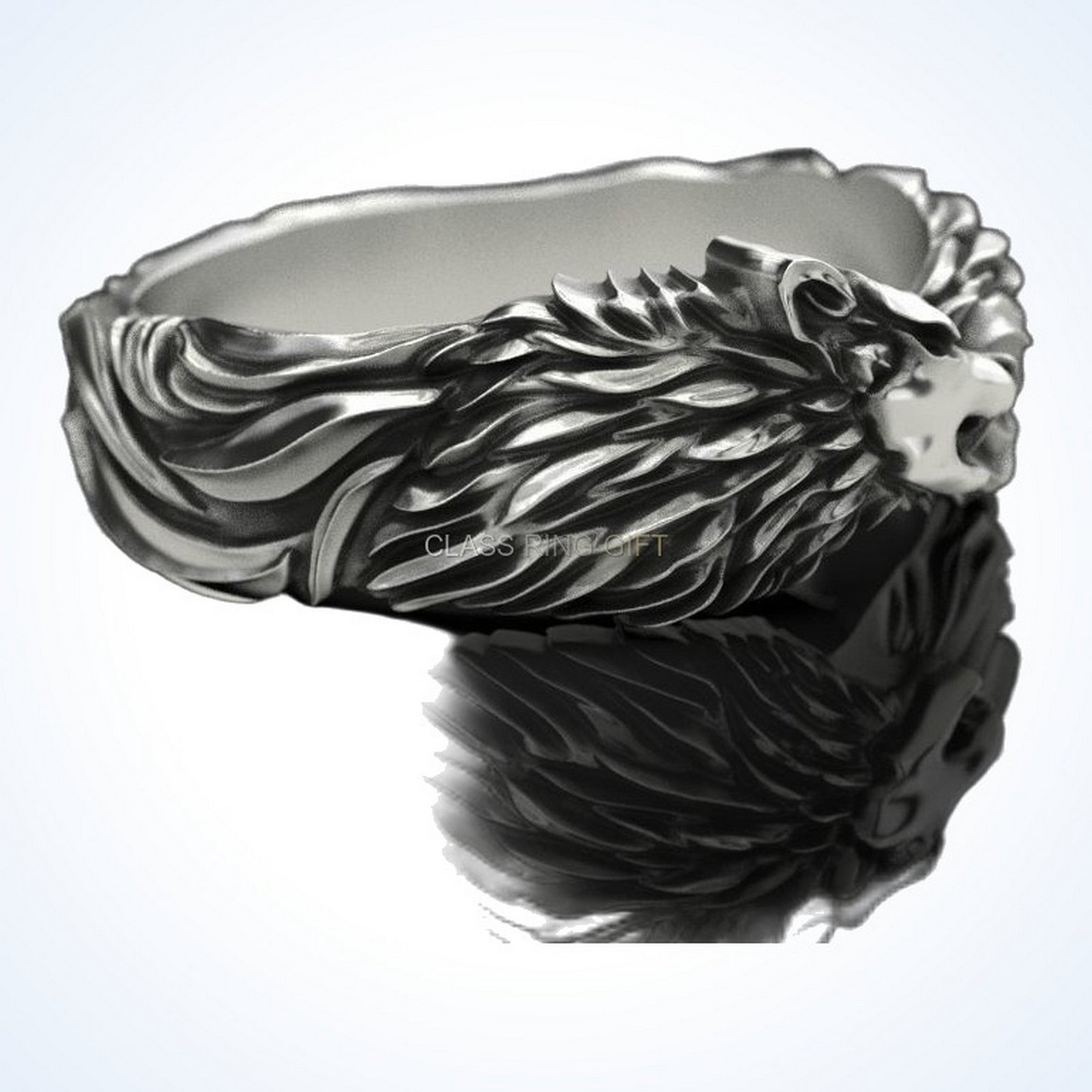 gift for him wolf ring oxidized 925 silver front view