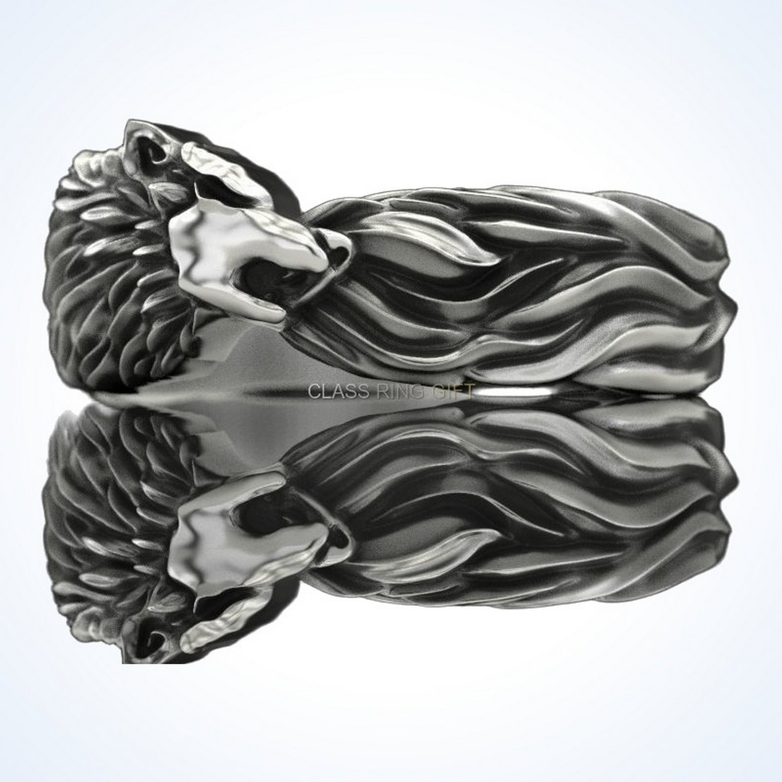 gift for him wolf ring oxidized 925 silver front view