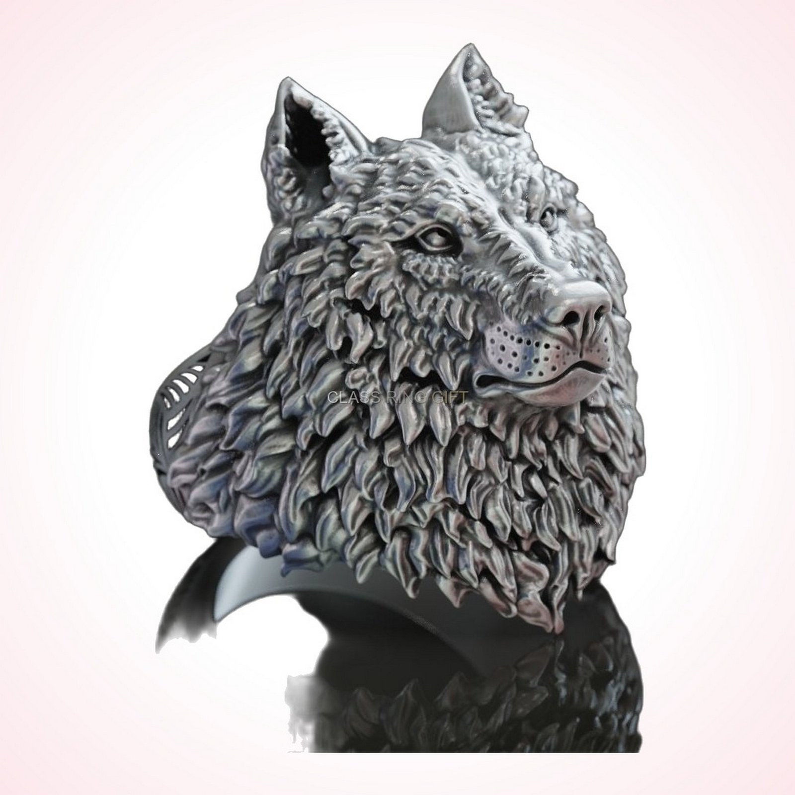 Gift for him wolf head, left profile side view angle