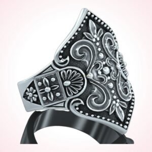 Gift for her antique patterns ornate statement ring in oxidized sterling silver