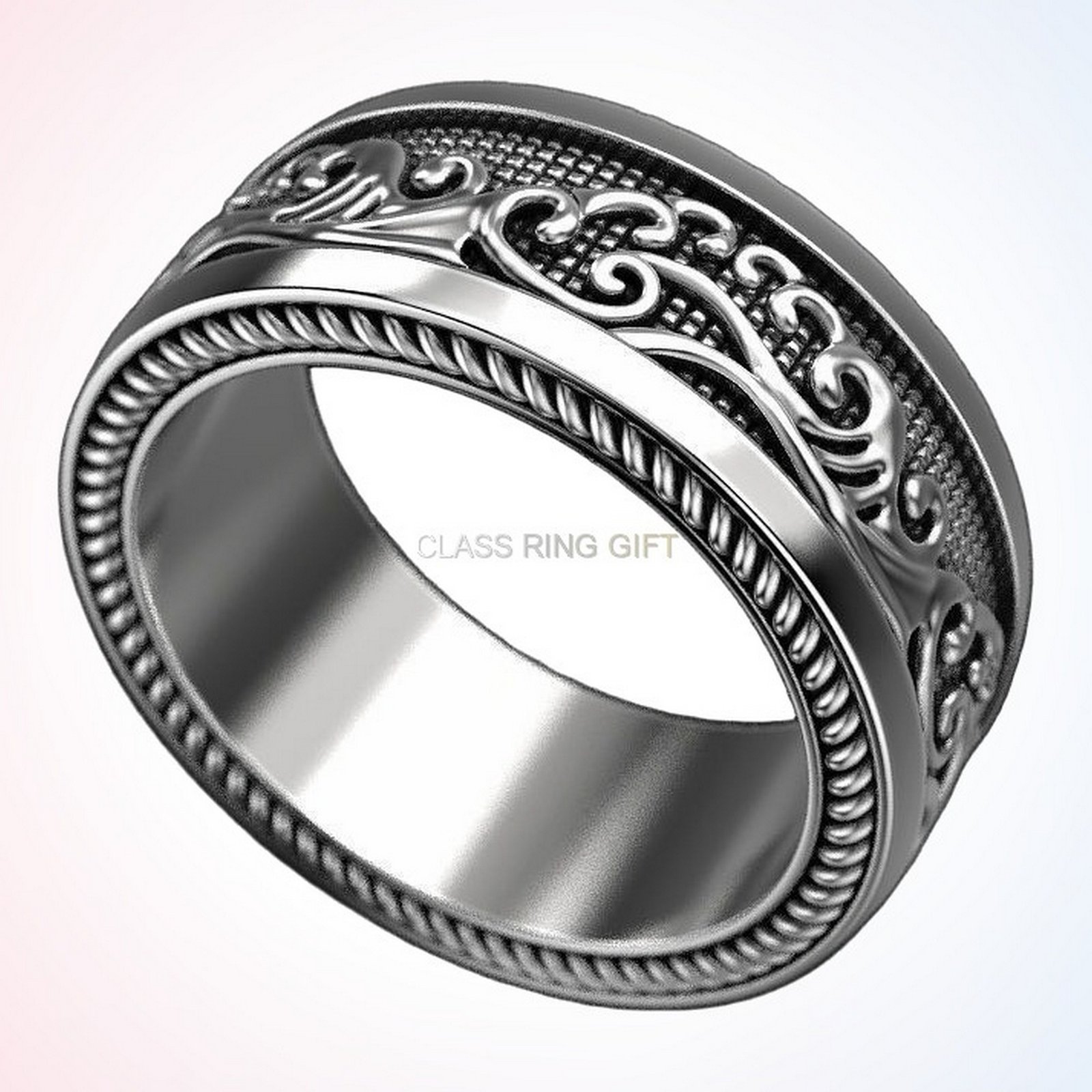 Anniversary gift wonderful waves ring, angled three-quarter view